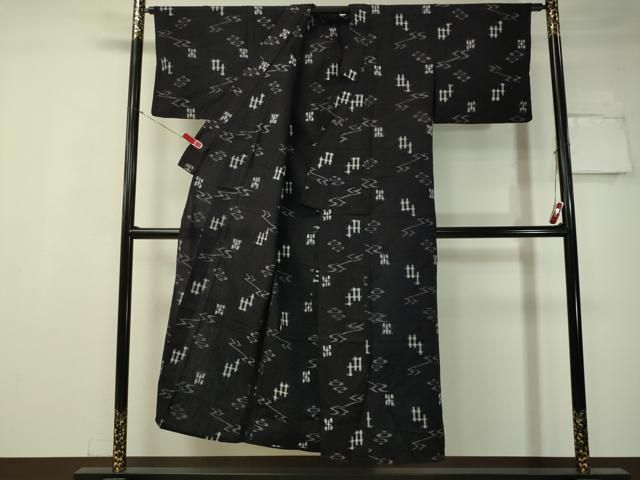 平和屋着物▽久留米絣 単衣 吉祥文 黒地 綿 逸品 CAAS7340yc