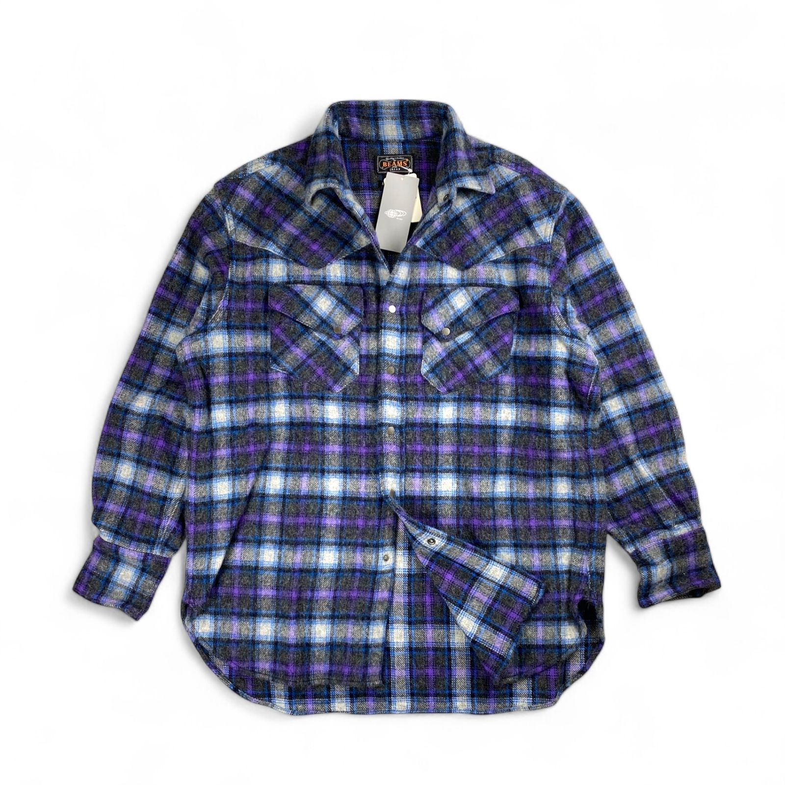 BEAMS PLUS ビームスプラス | Western Shirt Wool|Alpaca Plaid Shaggy ウエスタン フランネル チェックシャツ SIZE M
