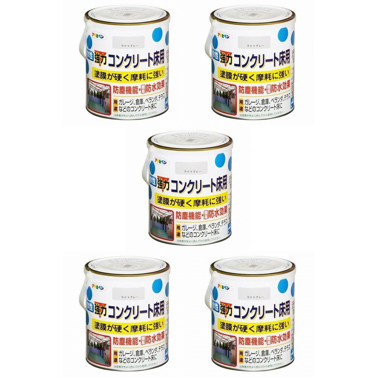 アサヒペン 水性コンクリート床用 １．６Ｌ ライトグレー ５缶セット 塗装
