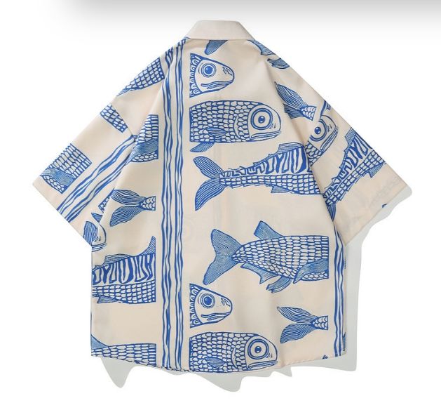 柄シャツ メンズ レディース 半袖 春 夏 魚 サカナ 柄 シャツ