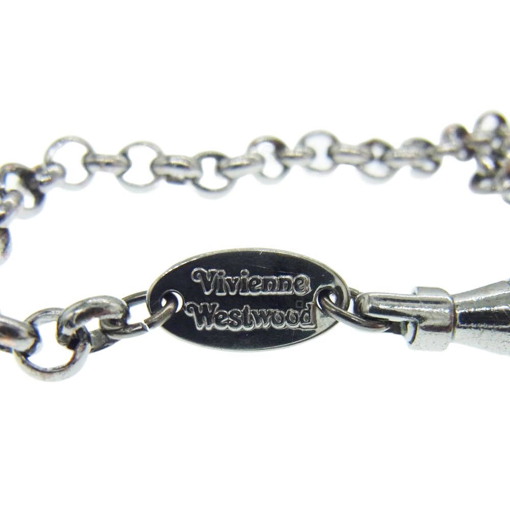 ヴィヴィアンウエストウッド ブレスレット レザー オーブ プレート シルバー 黒 Vivienne Westwood ヴィヴィアンウエストウッド オーブ チェーン