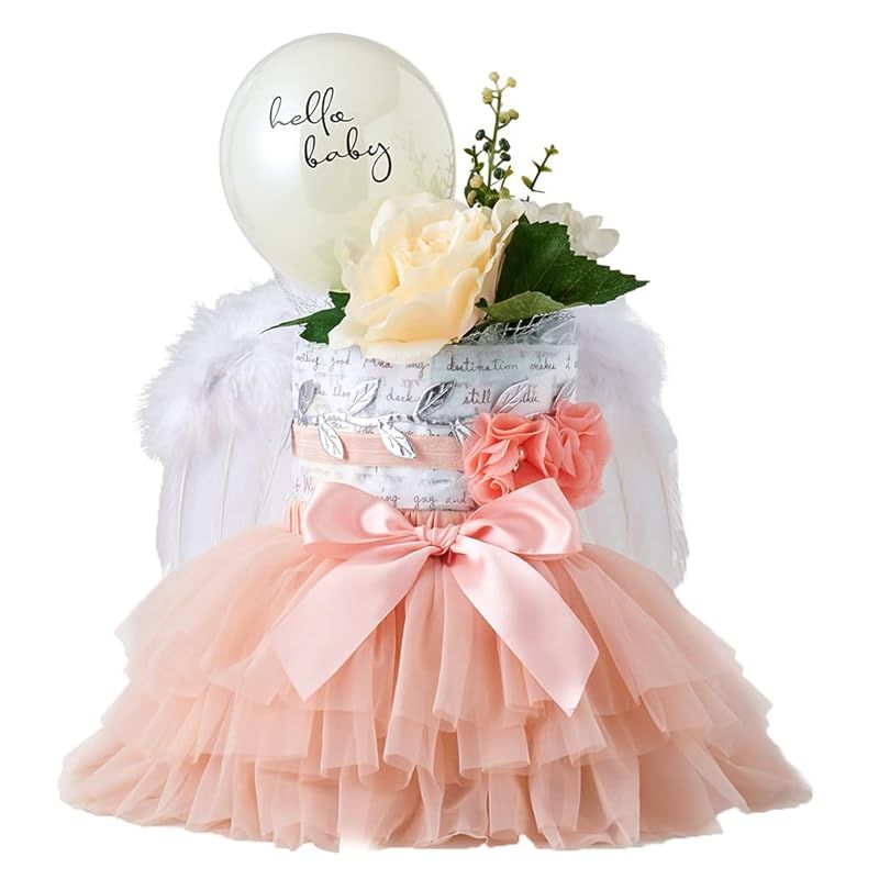 regalo bel おむつケーキ 女の子 出産祝い おしゃれ かわいい ナチュラル ヘアバンド ベビーシャワー ベビーギフト チュチュスカート ピーチ2段 パンパースS