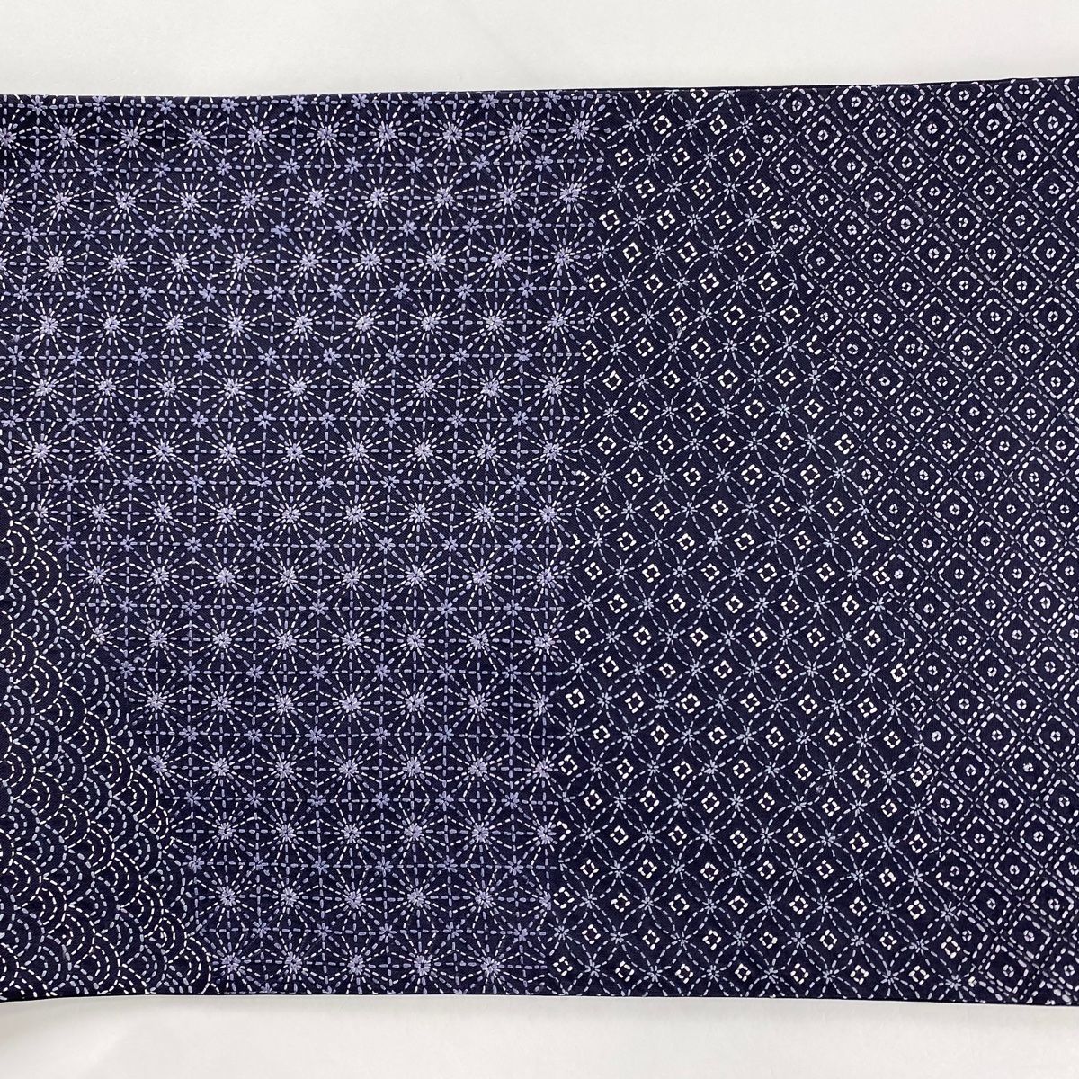 袋帯 美品 名品 菱 青海波 刺し子刺繍 紺色 全通 正絹 【中古