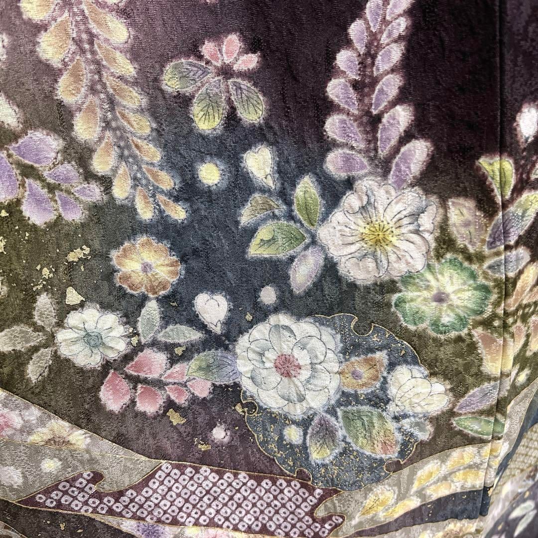 色留袖　辻ヶ花　幻想的　熨斗　雪輪　椿　藤　パープル　着物　054a d 色留袖 辻ヶ花 幻想的 熨斗 雪輪 椿 藤 パープル 着物 054a d