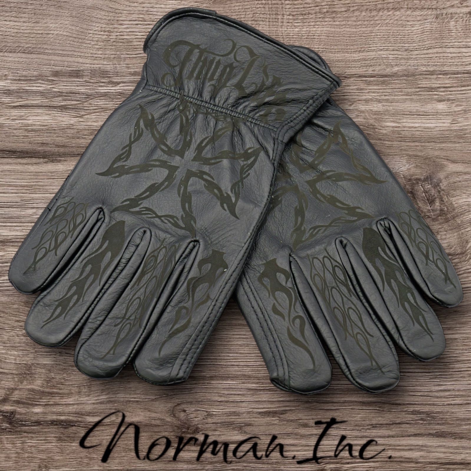 牛革 レザーグローブ アイアンクロス ブラック 黒 アメリカン バイク