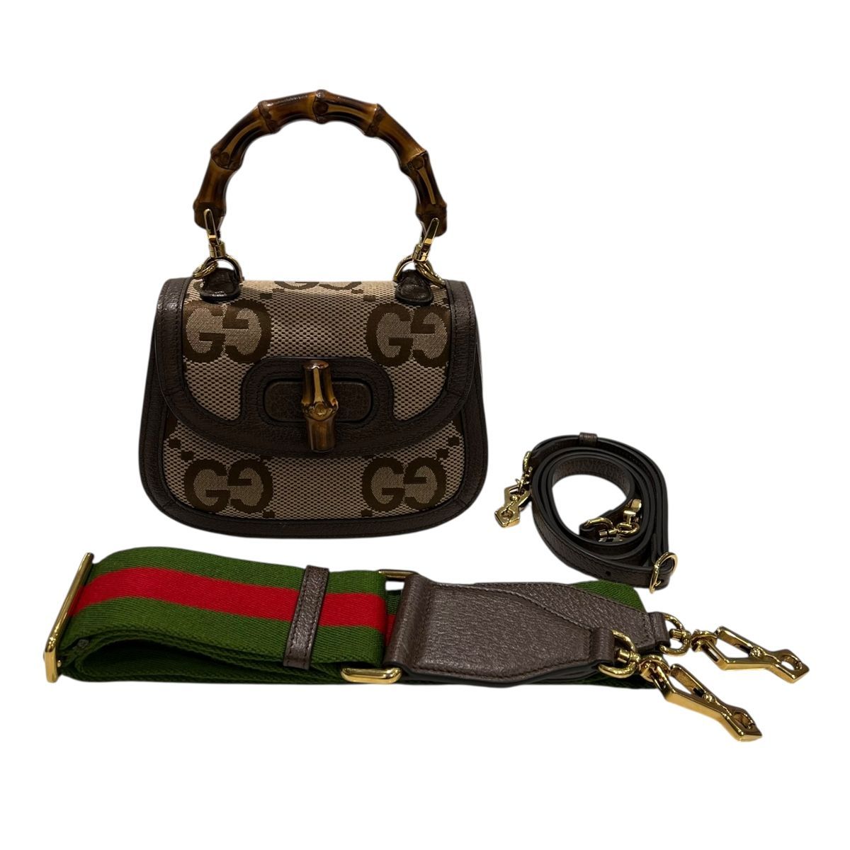 GUCCI グッチ〔グッチ バンブー 1947〕ミニバッグ ジャンボGG 2WAYトップハンドルバッグ ショルダーバッグ ストラップ2本 キャンバス レザー 25029606 SA