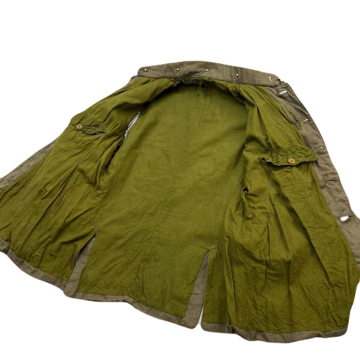 国民服 メンズ S相当 オリーブ グリーン ヴィンテージ 軍服 希少ミリタリー ジャケット 秋冬 古布 リメイク 生地 解体 服飾 古着 ■FA329 国民服 メンズ S相当 オリーブ グリーン ヴィンテージ 軍服 希少