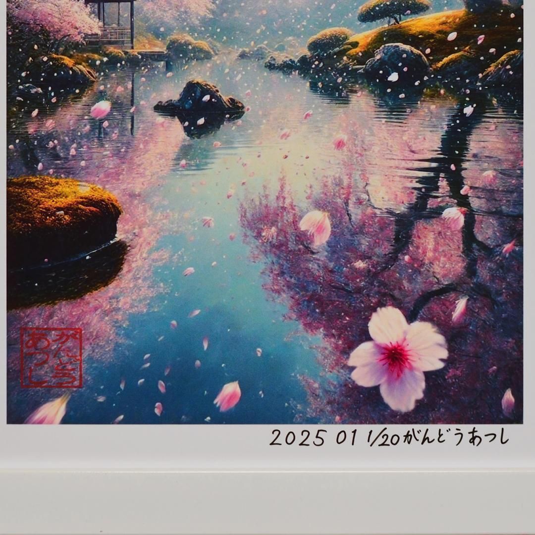 花さそふ 嵐の庭の 雪ならで【AIアート 桜富士山】A4額装品がんどうあつし制作 花さそふ 嵐の庭の 雪ならで【AIアート 桜富士山】A4額装品がん