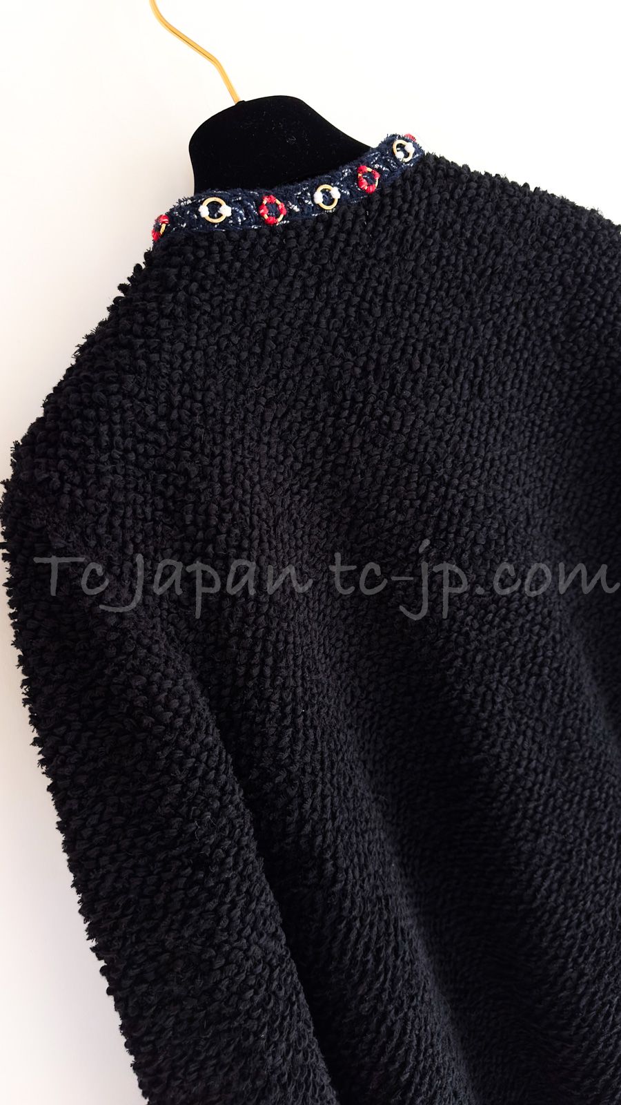 63万 シャネル CHANEL ブラック トリコロール コットン リング