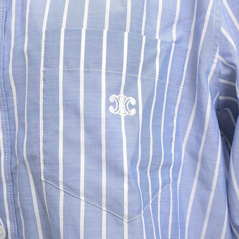 セリーヌ ストライプ クロップド シャツ ブルー/ホワイト 34サイズ