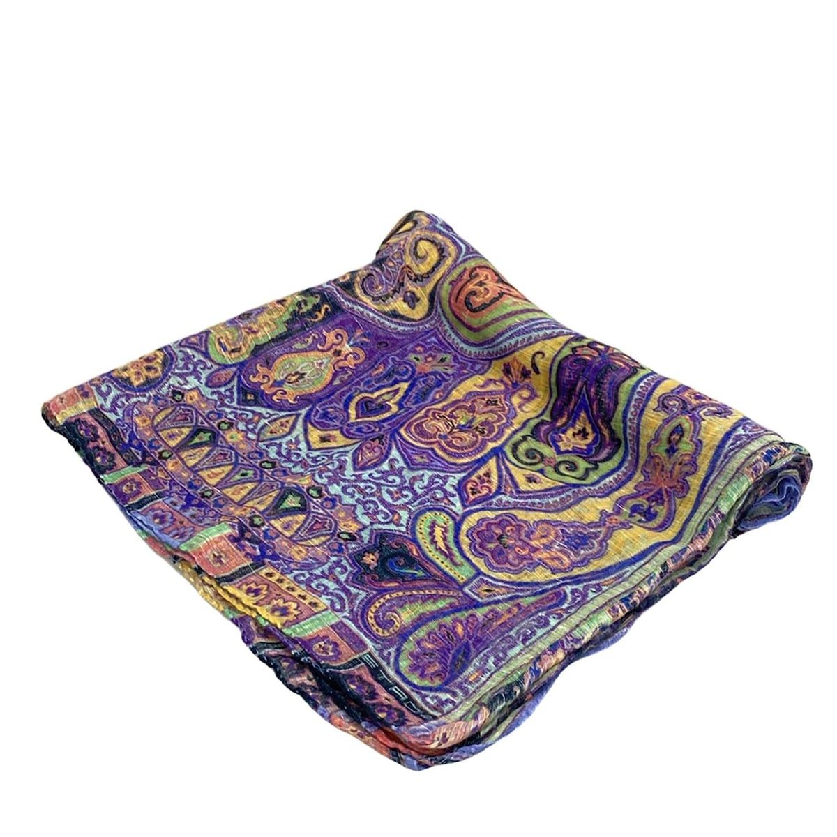 ETRO エトロ ストール ショール - パープル×ライトブルー×マルチ リネン シルク
