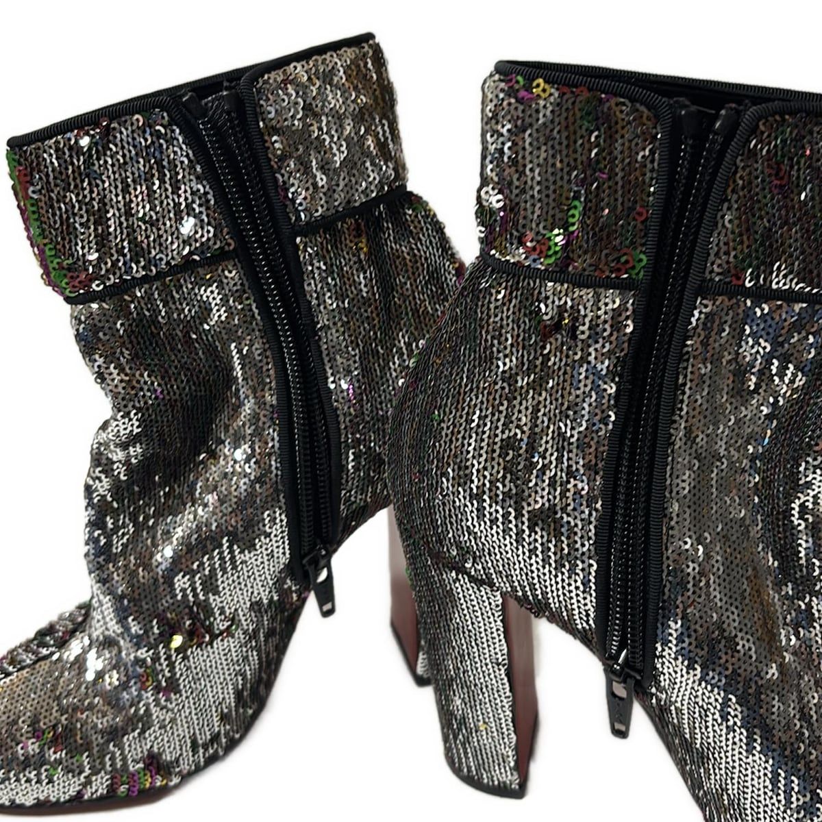 CHRISTIAN LOUBOUTIN クリスチャンルブタン ショートブーツ 36 レディース - シルバー×マルチ アウトソール張替済 KIN-KAAI_COM