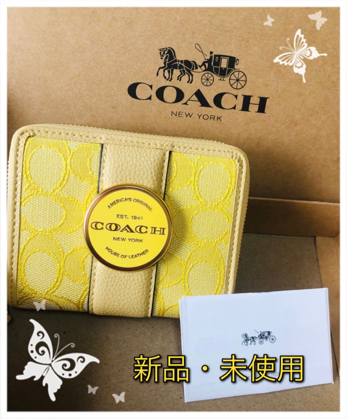 新品/未使用 COACH コーチ コンパクトファスナー財布 イエロー - メルカリ