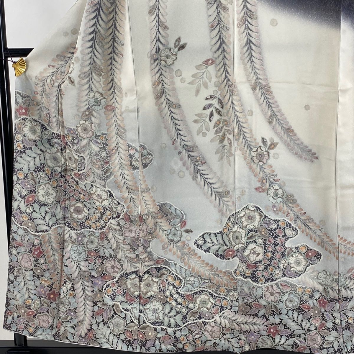 訪問着 身丈157cm 裄丈63.5cm S 袷 吉乃一廉 落款 辻が花 雲文 銀通し 灰白 正絹