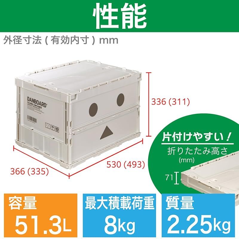 限定】TRUSCO(トラスコ) ダンボー 薄型折りたたみコンテナ 50L