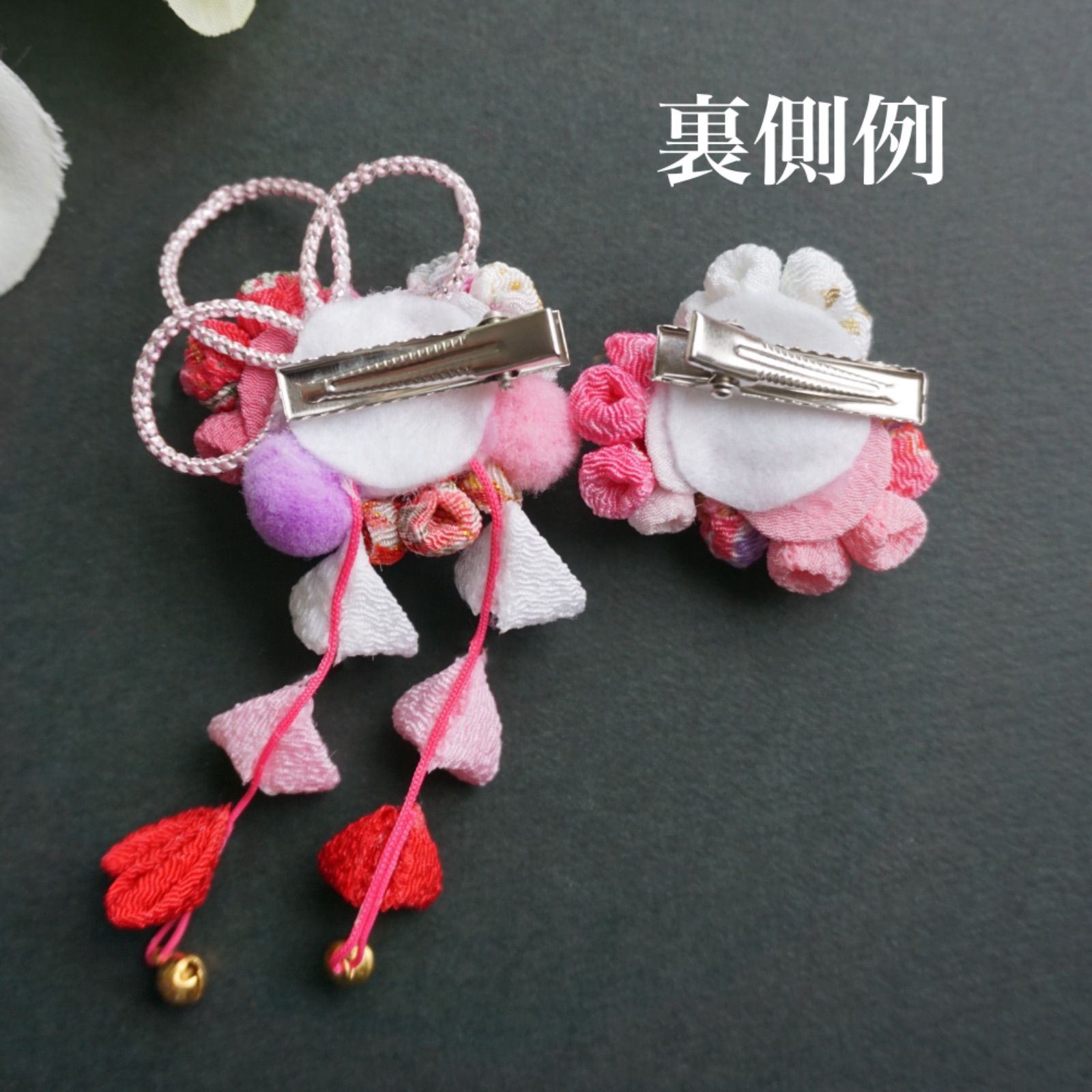 ハンドメイド 華桃 つまみ細工髪飾り 七五三ひなまつりつまみ細工の店