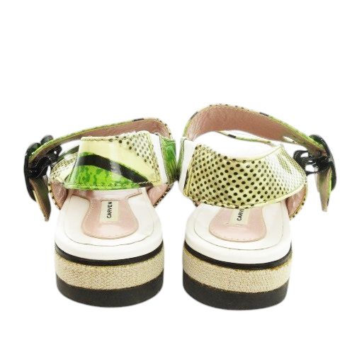 【美品】カルヴェンCARVEN サンダル 35インチ カルヴェン CARVEN ストラップサンダル ローヒール ベルト 総柄