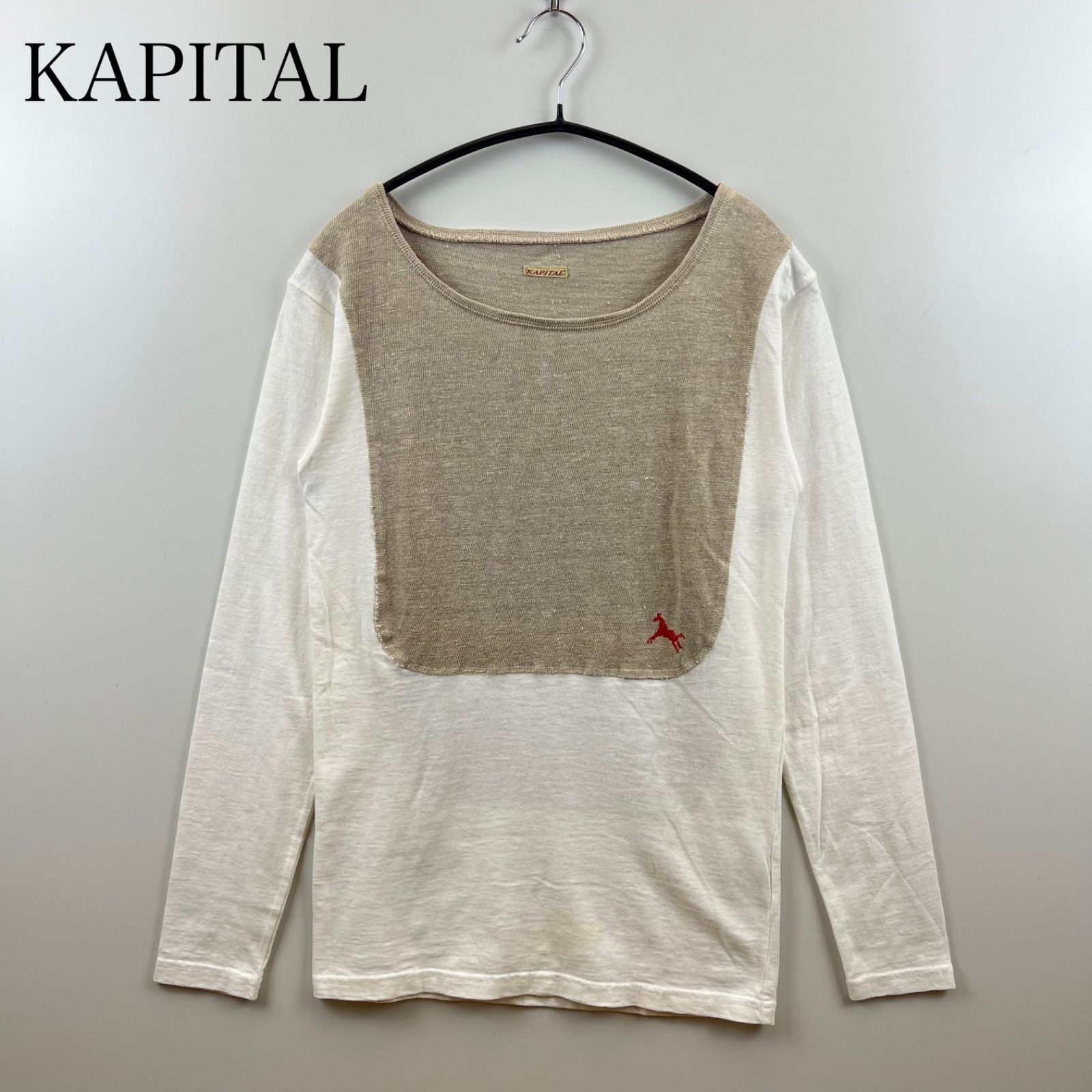 【美品】キャピタル KAPITAL 赤い球ボタン　リネンブラウス　岡山児島工場産 美品】キャピタル KAPITAL 赤い球ボタン リネンブラウス 岡山