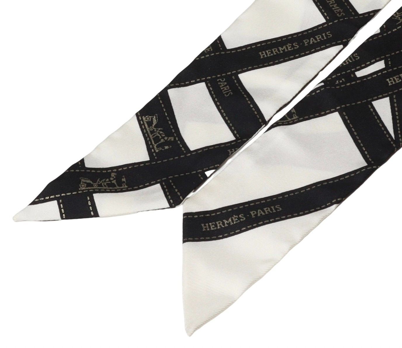 エルメス スカーフ ツイリー ボルデュック リボン シルク ブラック ホワイト HERMES エルメス ツイリー Bolduc ボルデュック 黒 ブラック