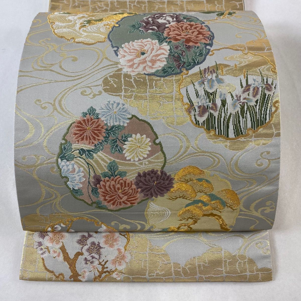 袋帯 秀品 雪輪 草花 金糸 箔 灰色 六通 正絹 【中古】 - メルカリ