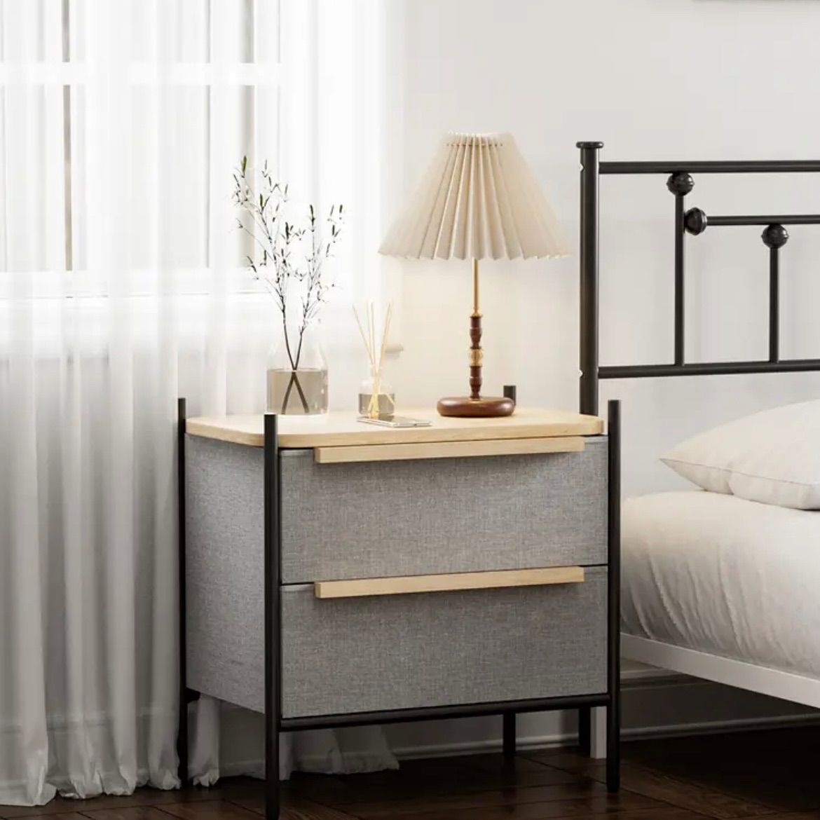 シンプルデザイン グレー 引き出し サイドテーブル ナイト