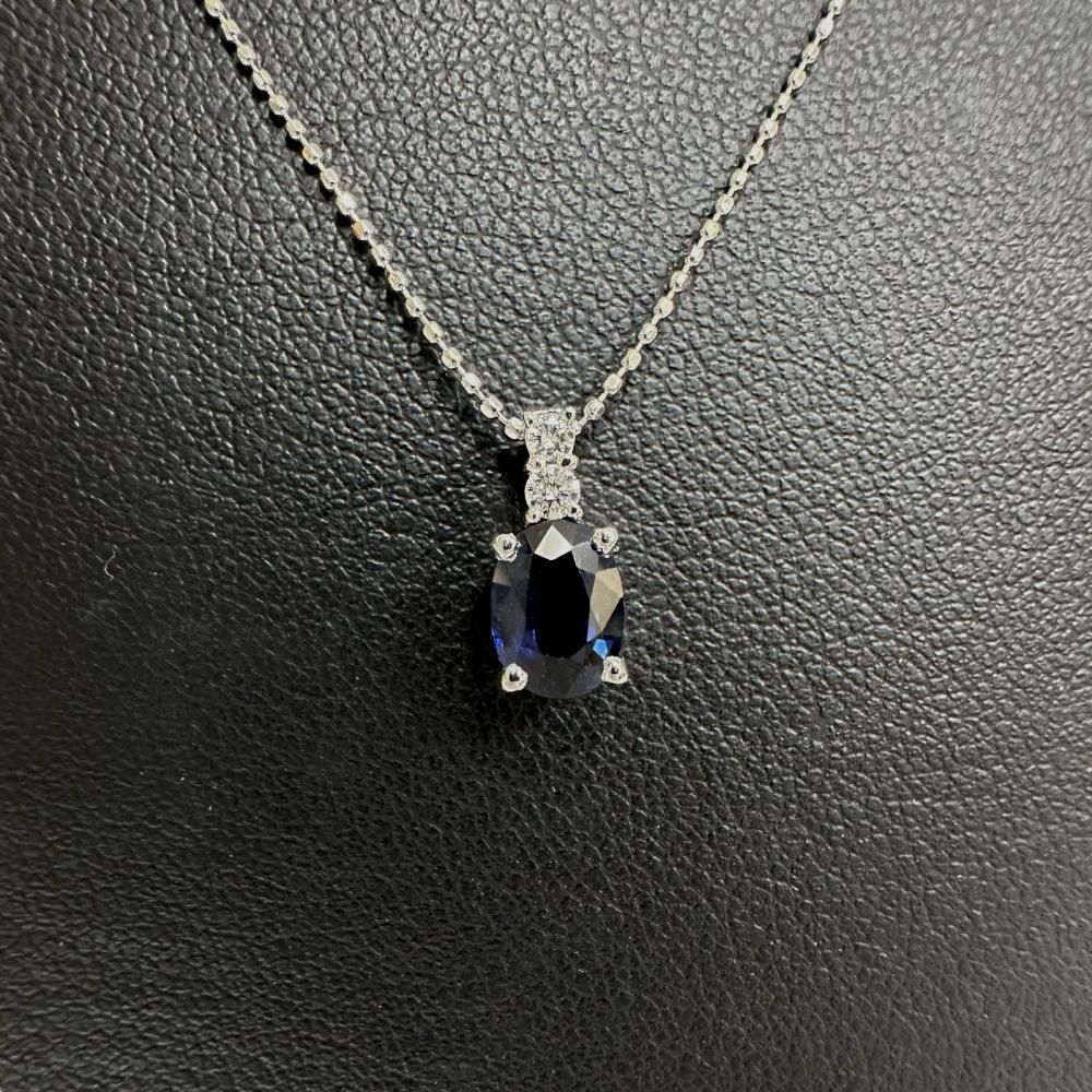 ネックレス サファイヤ・18K サファイア 1.02ct ダイヤモンド 計0.06ct ネックレス K18WG