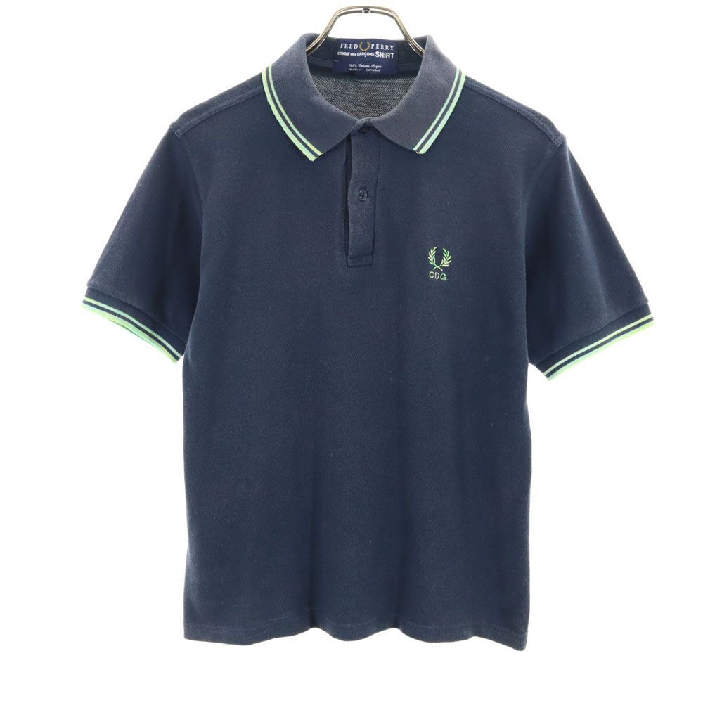 フレッドペリー コムデギャルソンシャツ 半袖 ポロシャツ XS ネイビー FRED PERRY COMME des GARCONS SHIRT 鹿の子 メンズ 古着 【240407】