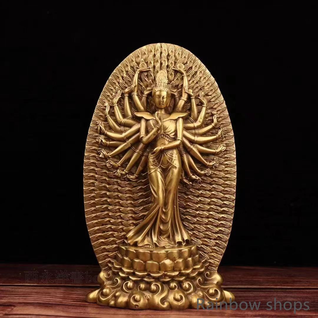 千手観音菩薩像 銅器 チベット仏 観音像 仏教美術 銅製 置物 高さ約26cm bcp1