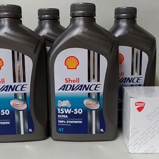 SHELL ADVANCE ULTRA 4T シェル アドバンス ウルトラ4T 15w50 1リットル 欧州仕様パッケージ  4本 ＋44440039A DUCATI純正オイルフィルター 1個 セット
