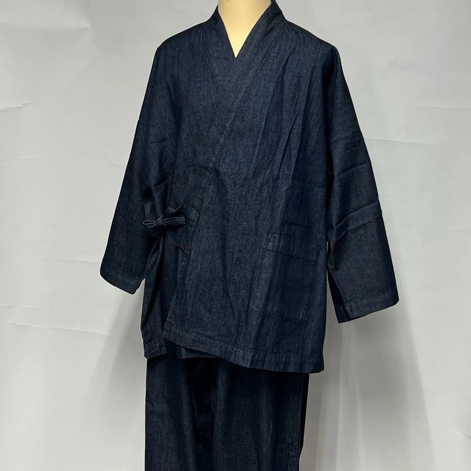 メンズ 作務衣 L インディゴ 児島ジーンズ クロキ ROCCA 和装 上下セット 部屋着