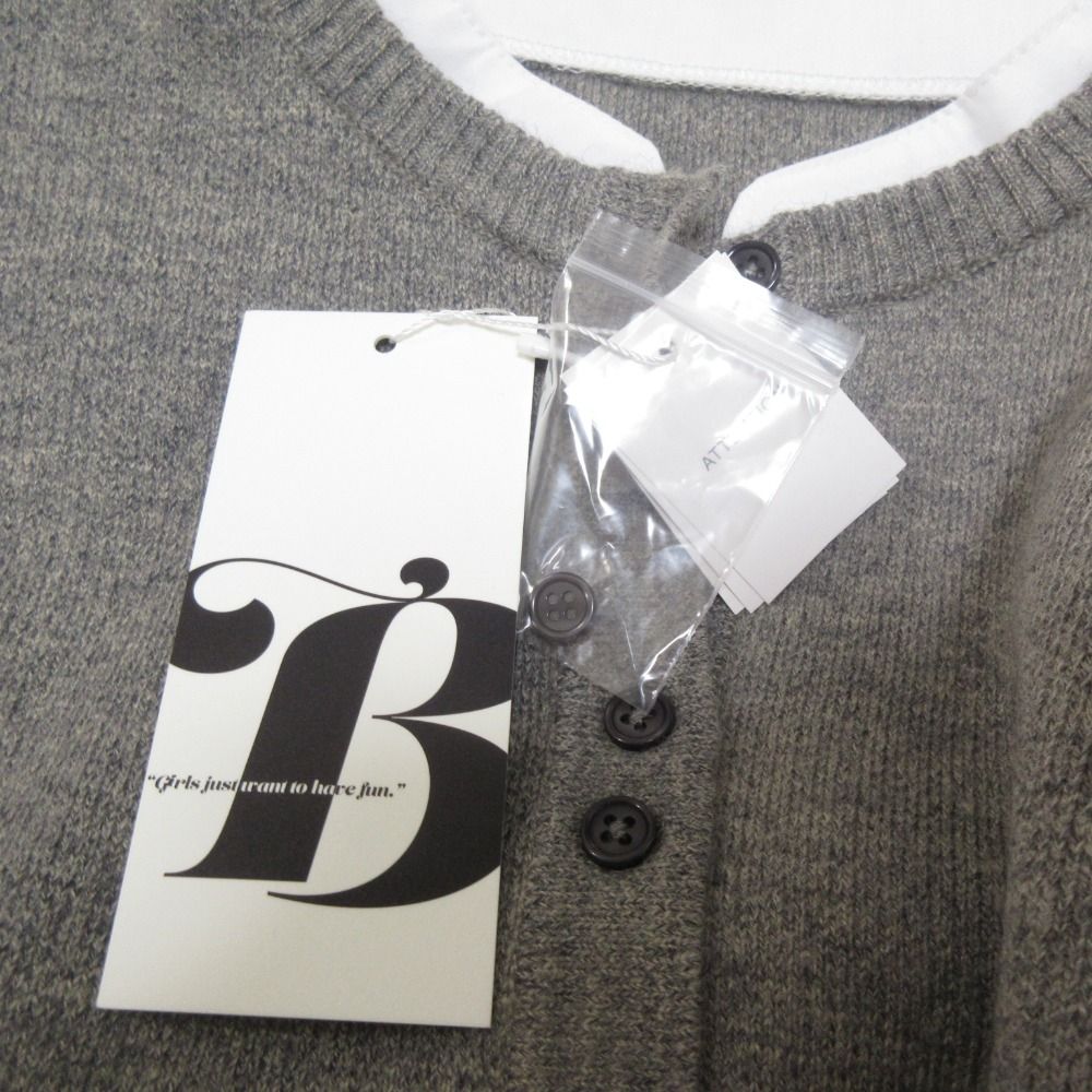 未使用 Bibiy ビビィ ANGELIQUE KNIT 異素材ドッキング 袖リボン 長袖 カーディガン B41-KN050GYF サイズF グレー ホワイト レディース 古着 中古 USED 未使用 Bibiy ビビィ ANGELIQUE KNIT 異素材ドッキング 袖リボン 長袖