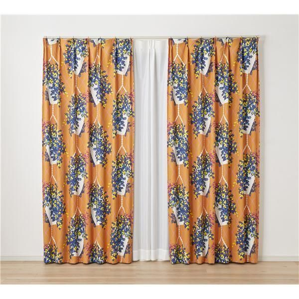 遮光 カーテン 約幅100×丈200cm ハンギング オレンジ 1枚入 2級遮光 タッセル付 形状記憶加工 日本製 デザインライフ〔代引不可〕