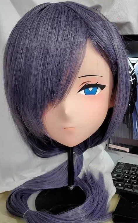 ハーフマスク 眼球付き カツラ付き NO.25 樹脂製 ヘッドロリータ人形 コスプレマスク 変身 仮装 着ぐるみ 二次元美少女