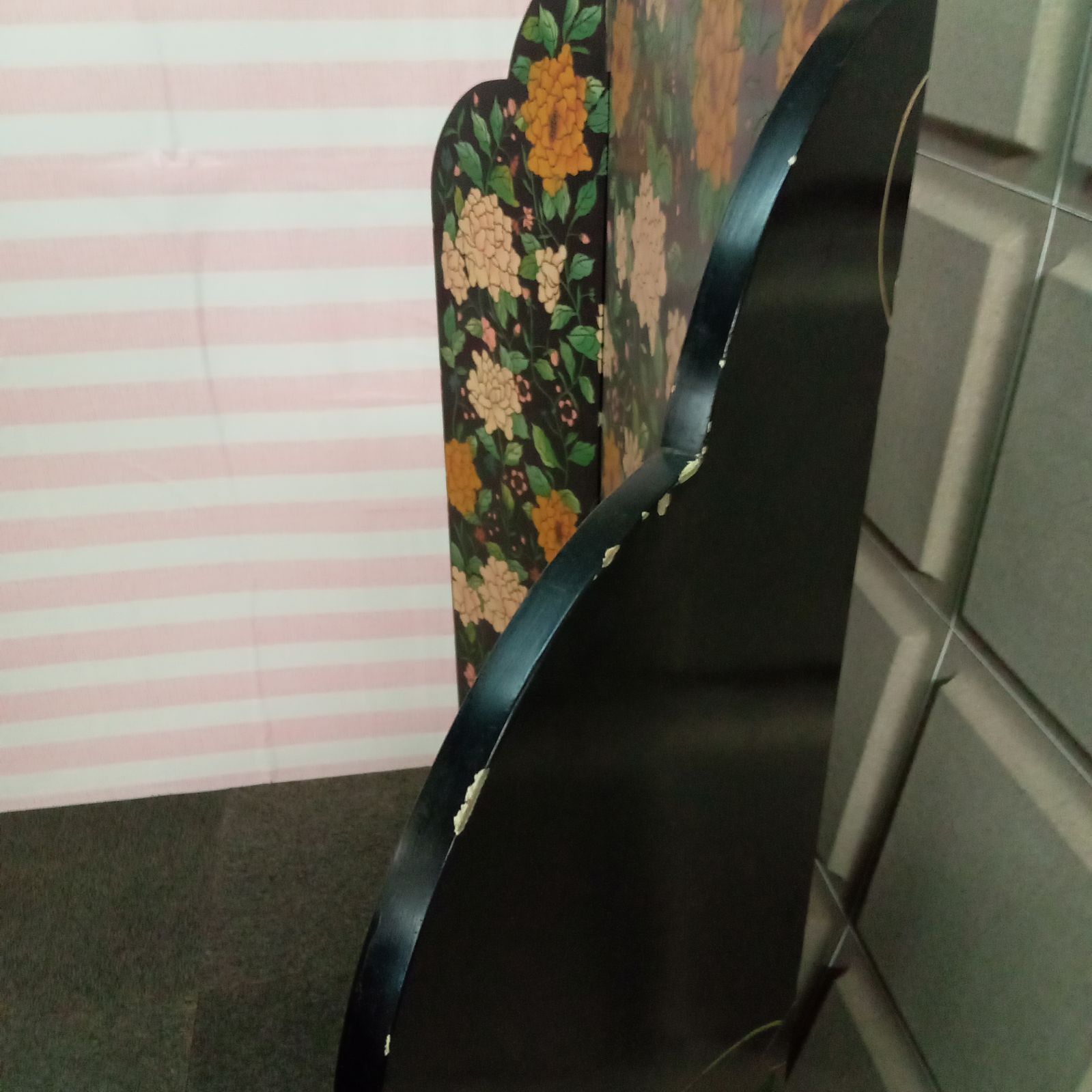 ◯ 衝立 レトロ パーテーション 花柄 間仕切り 黒×花柄 竹 椿 高さ183 