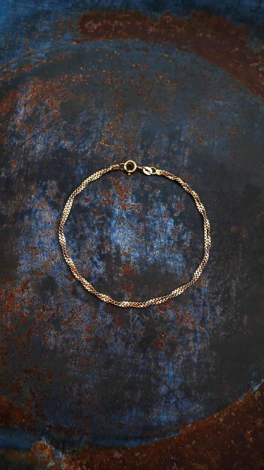 VINTAGE U.K. VINTAGE 9ct イエロー ゴールド ダブルツイストウェーブ チェーン ナロー ブレスレット 9金 ヴィンテージ