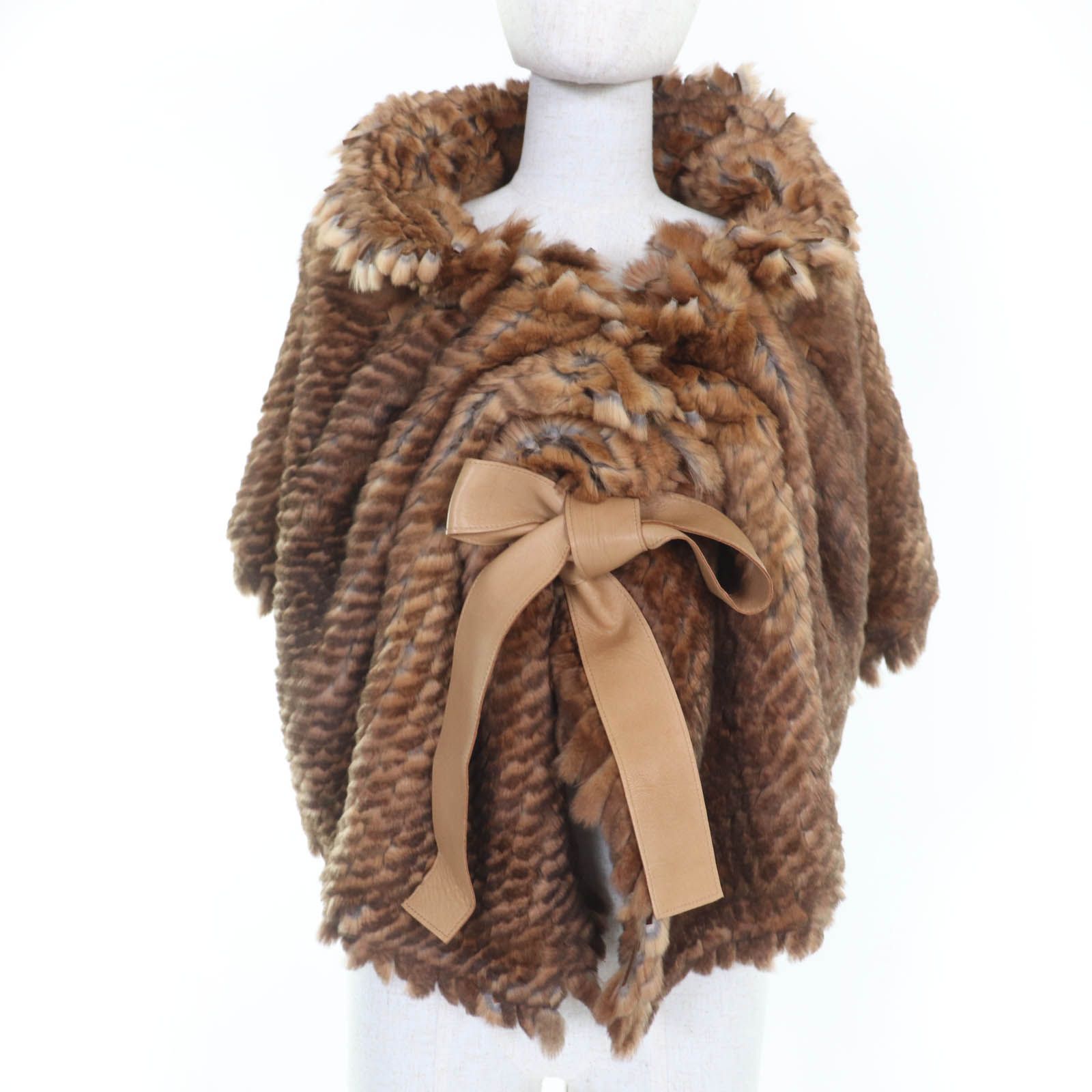 FENDI フェンディ レッキスファー レザー使い 大判 ストール マフラー 本毛皮ショール ブラウン イタリア製 レディース
