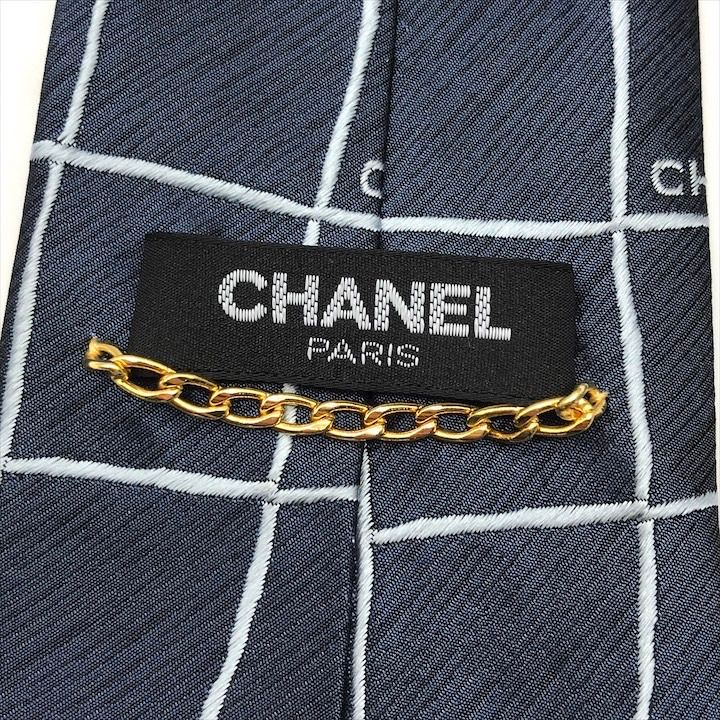未使用保管品 CHANEL シャネル ロゴ チェック 格子 チェーン メンズ 紳士 ビジネス ファッション 服飾小物 ネクタイ ネイビー m14295 未使用保管品 CHANEL シャネル ロゴ チェック 格子 チェーン メンズ