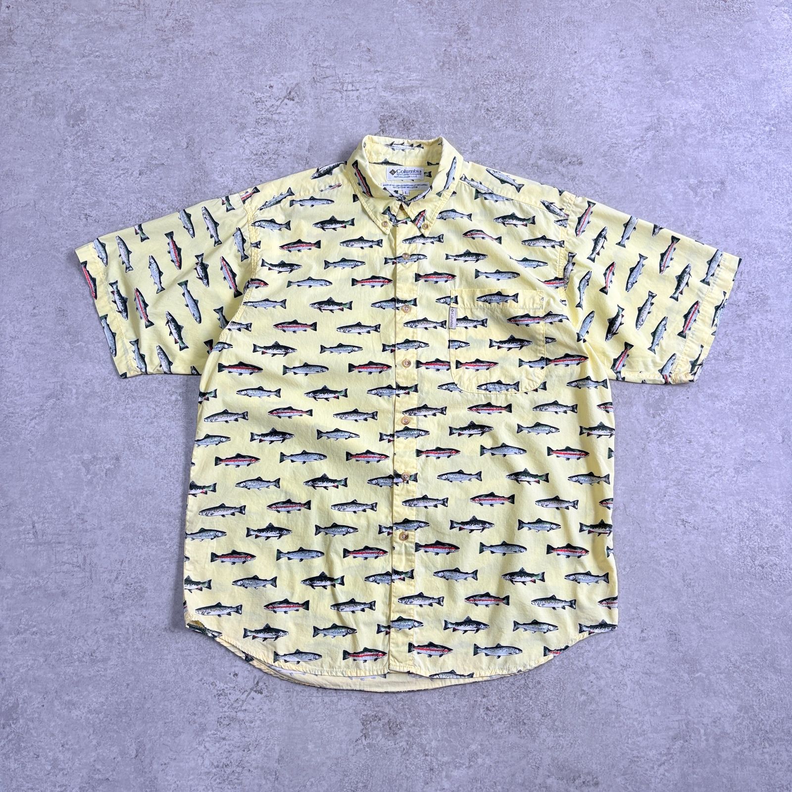 90s Columbia Trout All Printed Cotton Short sleeve shirt 