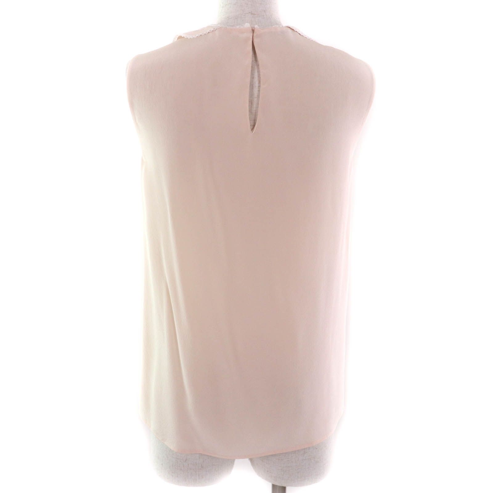 極美品★Miu Miu ミュウ ミュウ 2019年製 MT1487 シルク100％ レース使い リボンデザイン ノースリーブ ブラウス ピンクベージュ 36 極美品☆Miu Miu ミュウ ミュウ 2019年製 MT1487 シルク100％ レース