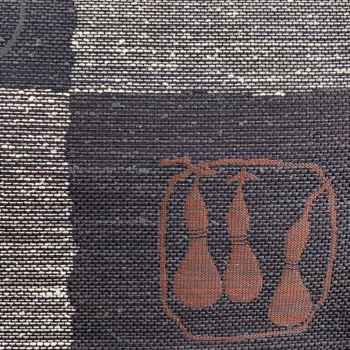 名古屋帯 秀品 八寸名古屋帯 松葉仕立て 瓢箪 市松 青灰色 正絹