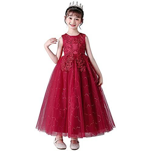 ワイン_120 Ｋａｙｉｙａｓｕ 子供ドレス ピアノ 発表会 女の子 フォーマル ロングドレス 結婚式 卒業式 パーティー 刺繍 入園式 120-170 3－13歳に適合 ワイン， 120， numeric_height_120