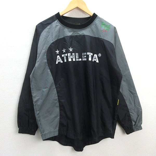 H■アスレタ/ATHLETA ロゴプリント ピステジャケット トレーニングウェア【M】黒/MENS■45【中古】