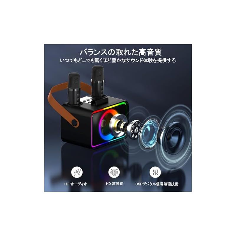 スピーカーセット カラオケ マイク 2本 Bluetooth5.3 カラオケセット家庭用 ワイヤレスマイク 小型 PAセット カラオケマシン カラオポータブルスピーカー BT|AUX|TF対応 日本語取扱説明書付き POWADD 0