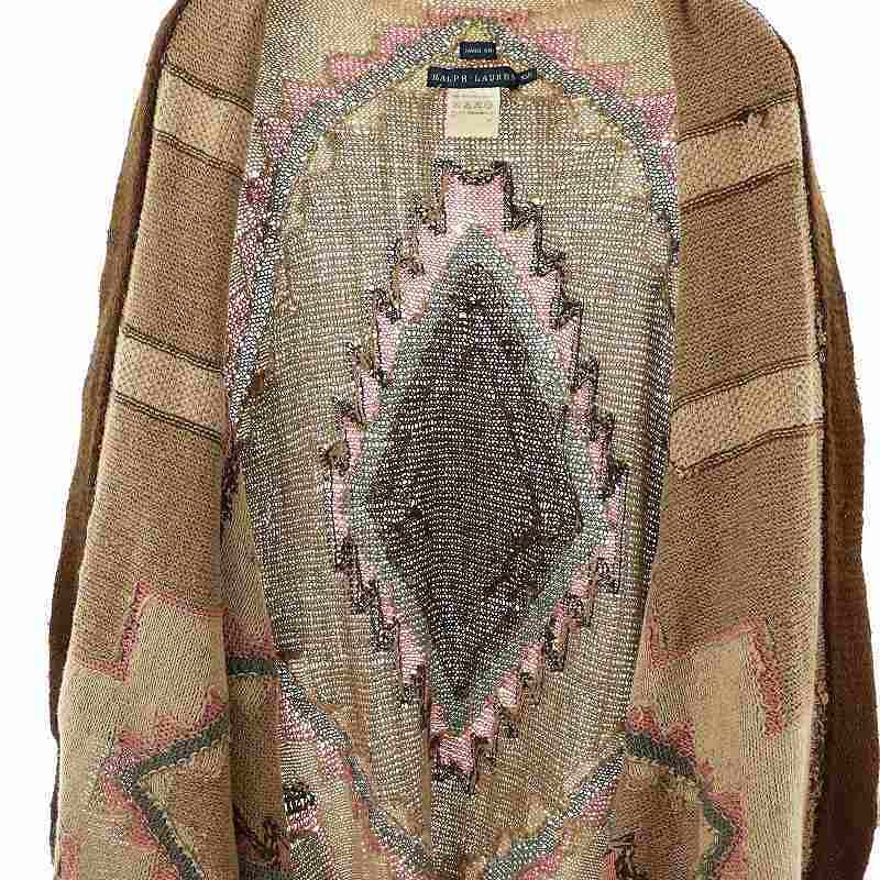 ラルフローレン RALPH LAUREN HAND KNIT ネイティブ柄 シルクリネンカーディガン ニット ロング XS/S ベージュ /HK ■OS ■SH レディース ラルフローレン RALPH LAUREN HAND KNIT ネイティブ柄 シルク