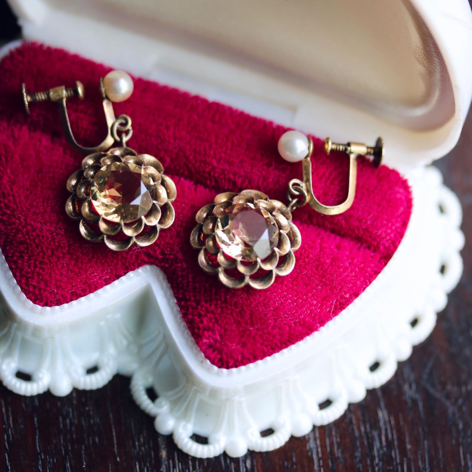 USA製 アンティークリングボックス ハート フリル リングケース  