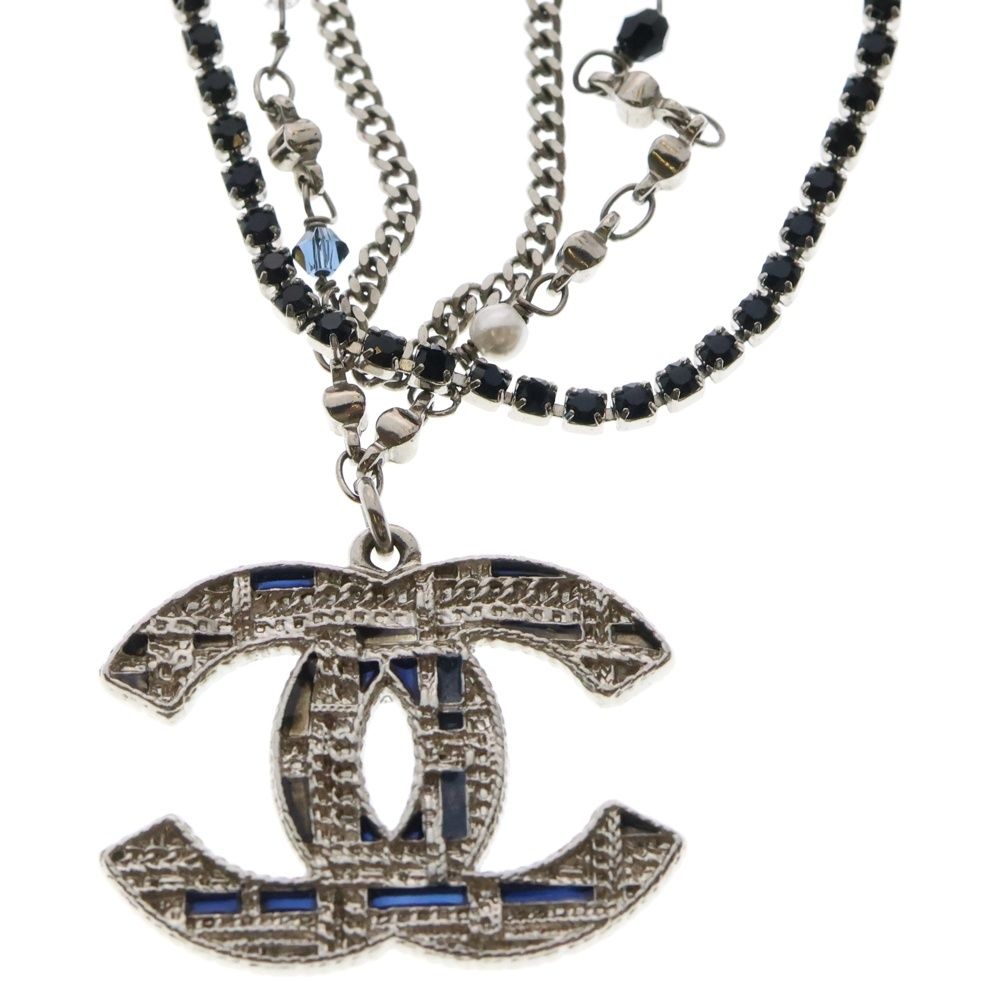 SUZU　ココマーク ラインストーン チェーンネックレス シルバ ー CHANEL シャネル ネックレス ココマーク ラインストーン