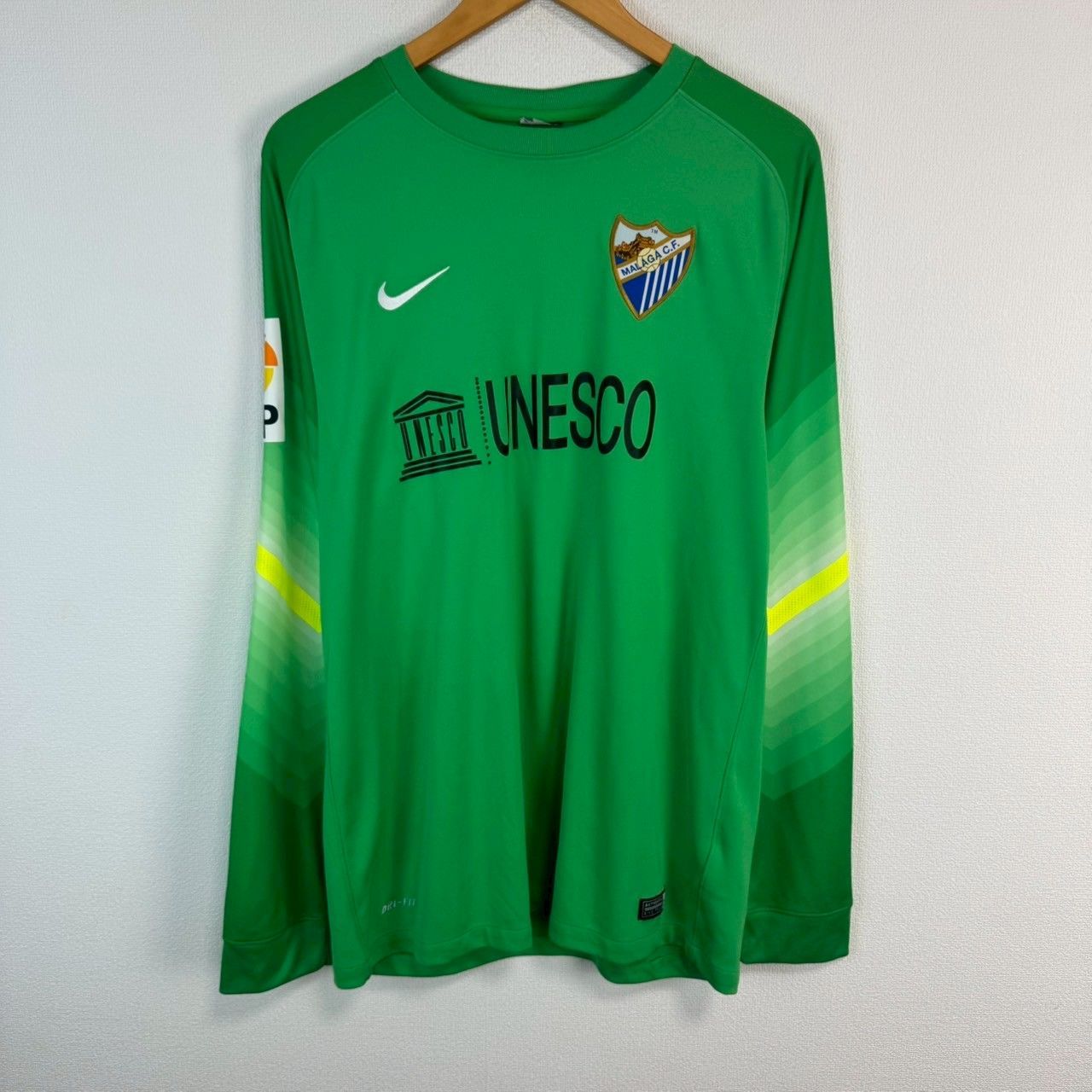 NIKE ナイキ Málaga CF マラガCF 2014 GKユニフォーム ゴールキーパージャージ クラブエンブレム スポンサーロゴ G.OCHOA 背番号13 長袖 グリーン Lサイズ メンズ 古着 サッカーウェア スポーツウェア