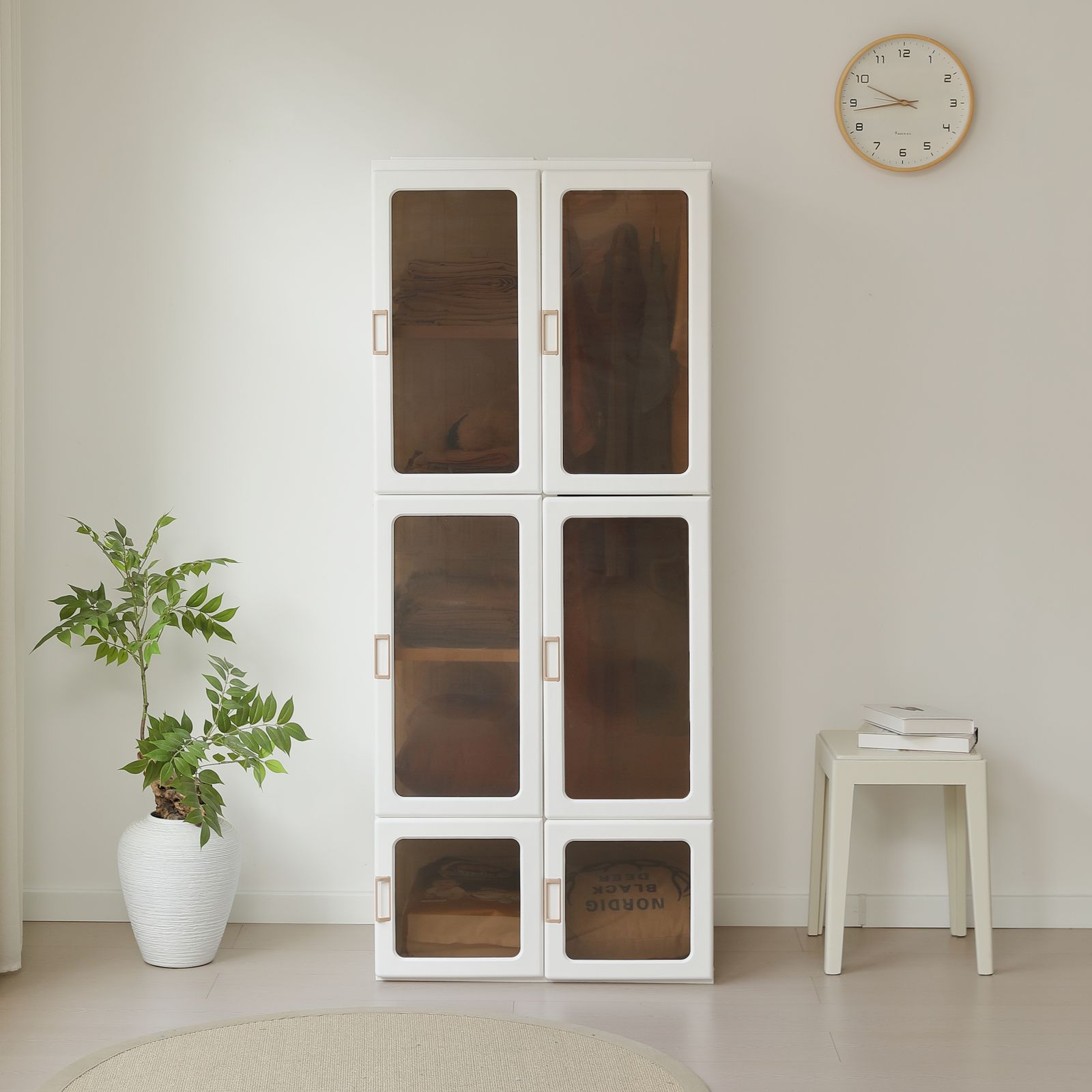 ダークブラウン 衣装ケース 全身ミラー、ハンガーラック付き ミラー