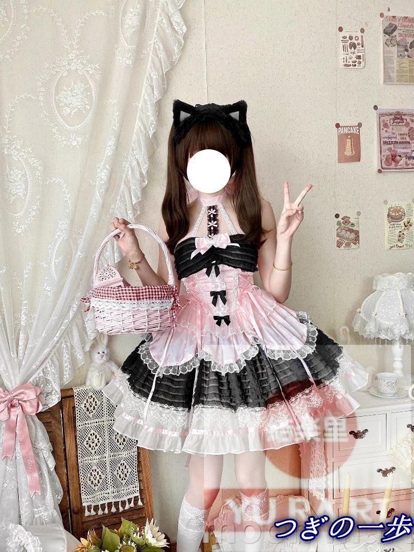 2025 猫耳ロリータ ワンピース フリルたっぷり レースリボン 甘ロリ メイド風 バイ クラシカルドール 学園祭 文化祭 舞台演出 日常着