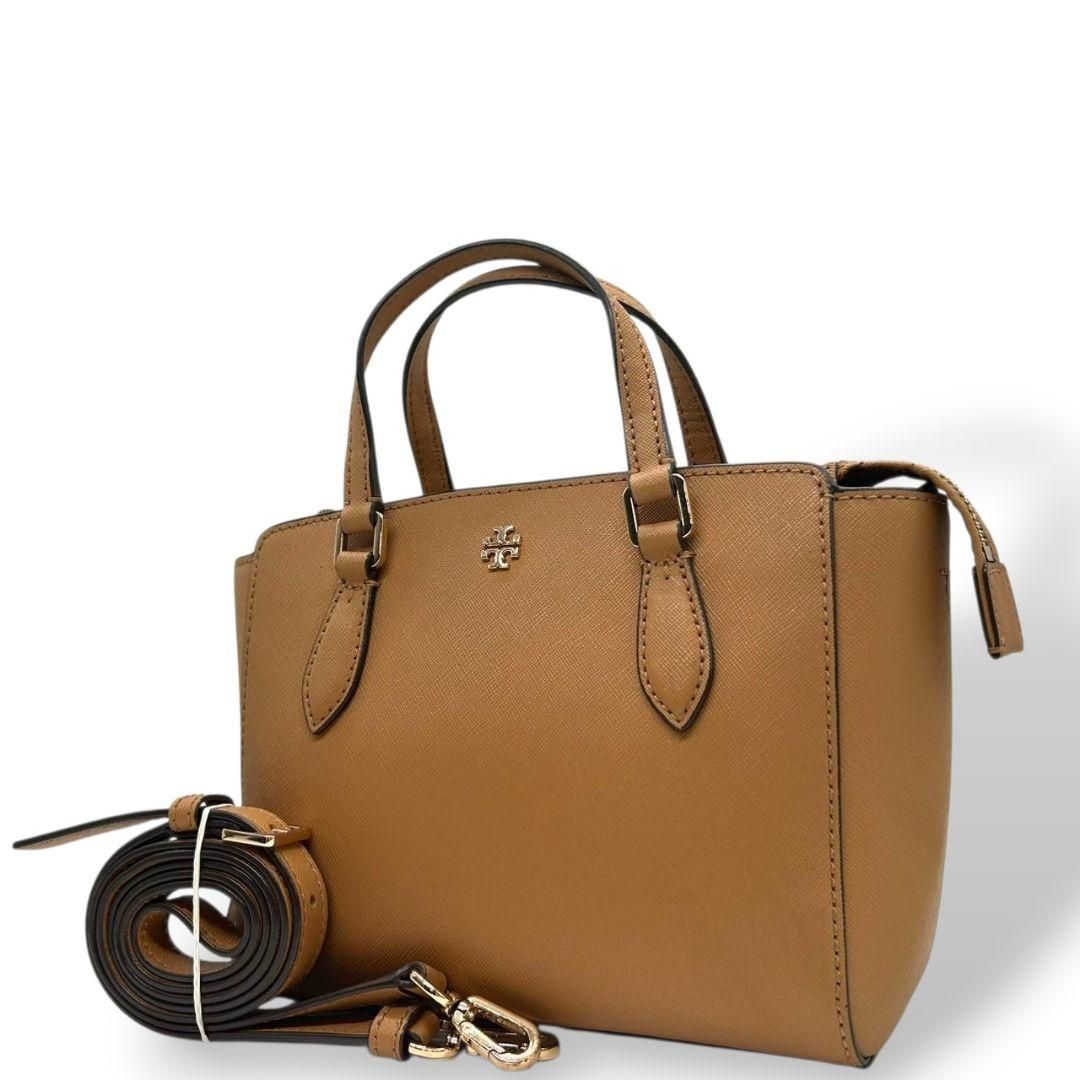 トリーバーチ 2way ショルダーバッグ ハンド ロゴ金具 斜め掛け 茶 40